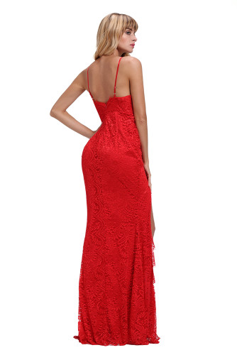 Red Yum Lacy Lace Bridal Wedding Party Gown