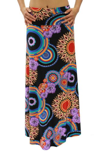 Vibrant African Print Black Maxi Skirt