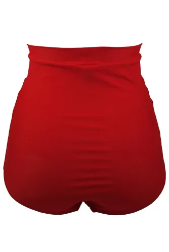 Red Retro High Waisted Swim Short