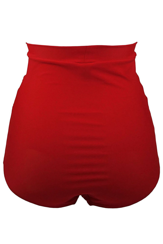 Red Retro High Waisted Swim Short