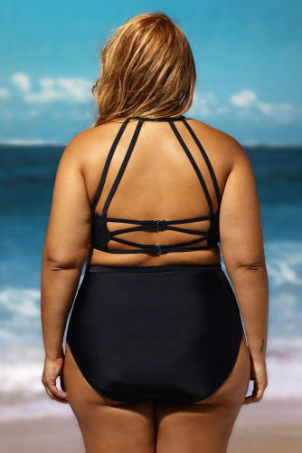 Black Patterned Mesh Insert Plus Size Swimwear