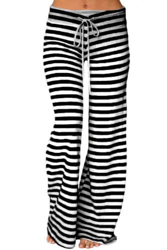 Black White Striped Wide Leg Pants
