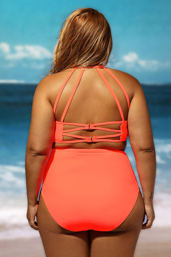 Red Patterned Mesh Insert Plus Size Swimwear
