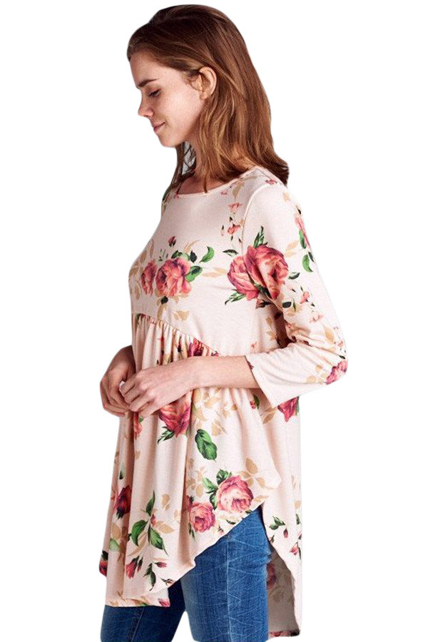 Pink Babydoll Floral Tunic Top