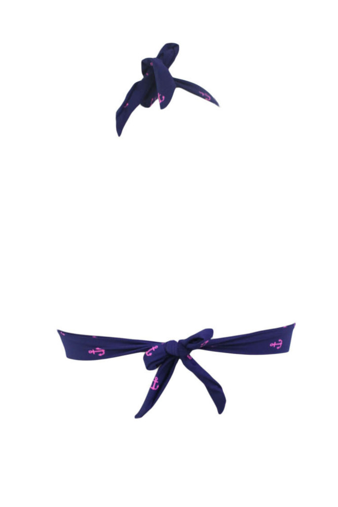 Anchor Print Navy Retro Tie Front Bikini Top