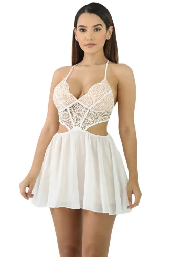 White Crochet Bralette Cutout A-line Chiffon Romper