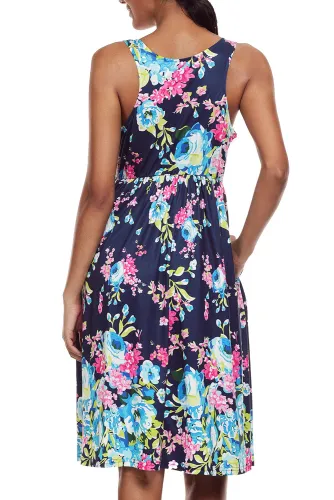 Fall in Love with Floral Print Boho Dress in Navy