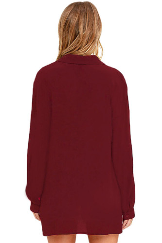 Burgundy Long Sleeve Lace-up Top