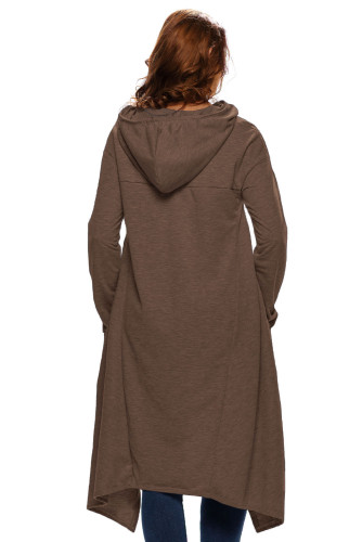 Brown Plain Drawstring Irregular Oversize Hoodie
