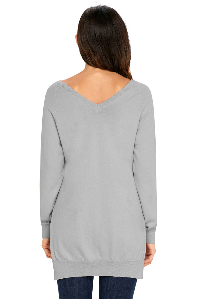 Heather Grey V Neck Sweater