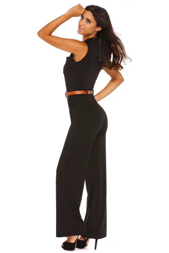 Black Belted Wide Leg Jumpsuit