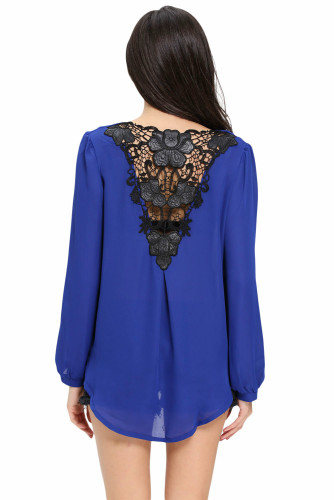Stylish Blue Crochet Back Wrap Front Blouse