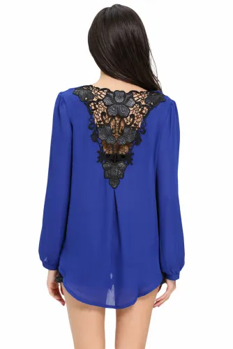 Stylish Blue Crochet Back Wrap Front Blouse