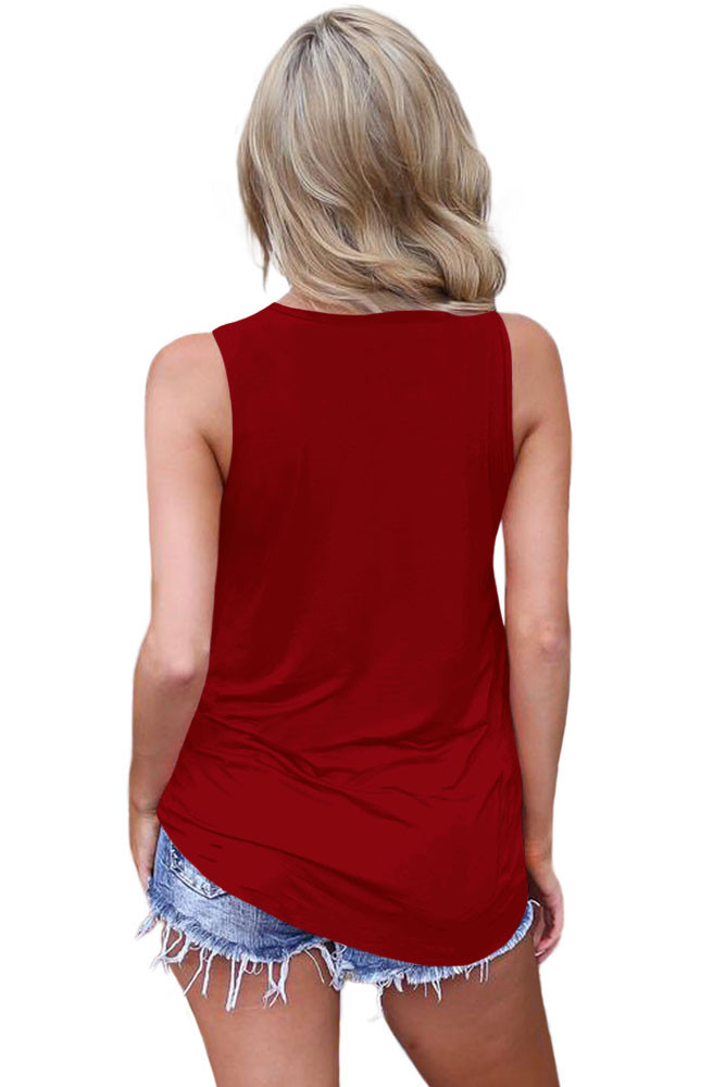 Burgundy Crisscross V Neckline Women Tank Top