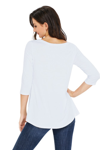 White Button Slit Detail Long Sleeve Blouse