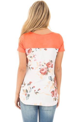 Orange Floral Print Lower Back T-shirt