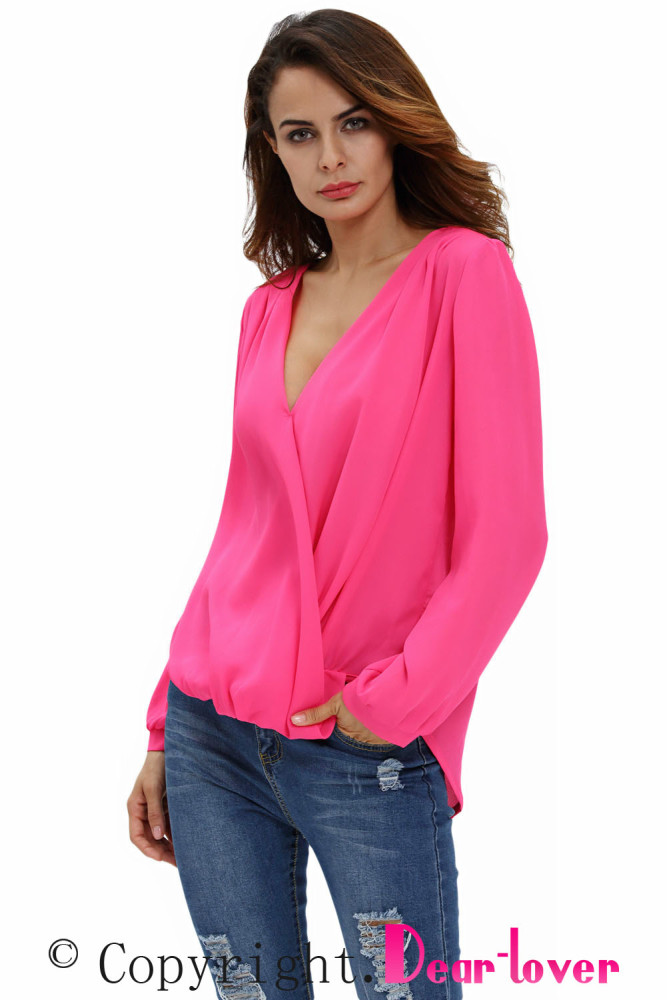Stylish Rosy Crochet Back Wrap Front Blouse