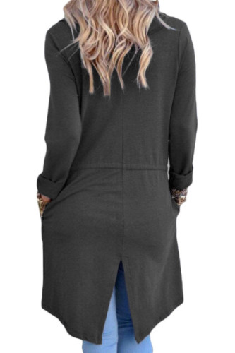 Grey Drapery Open Front Back Slit Oversize Coat