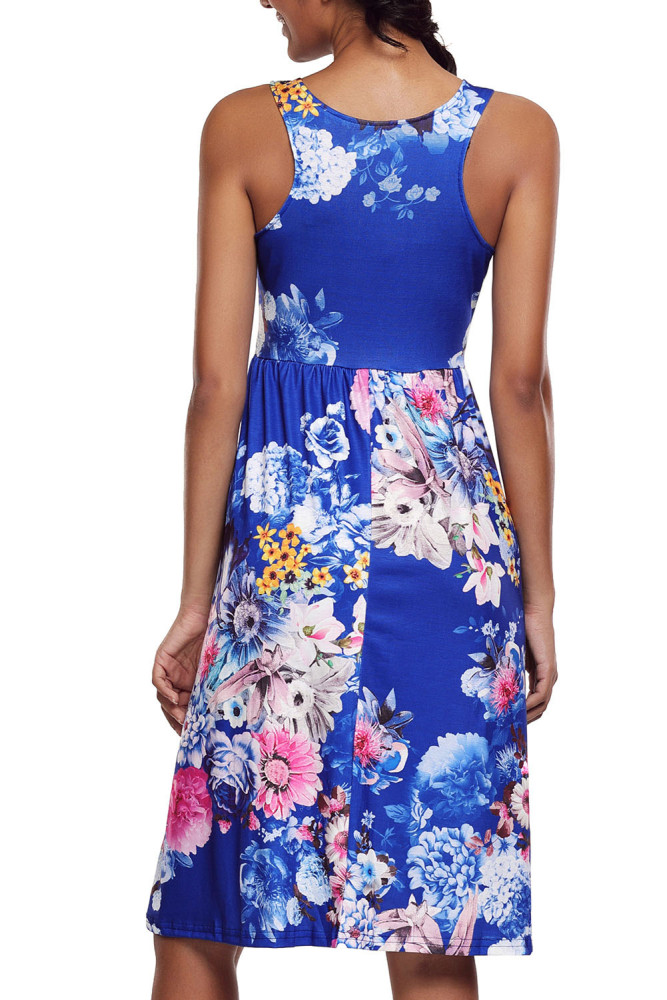 Fall in Love with Floral Print Boho Dress in Royal Blue