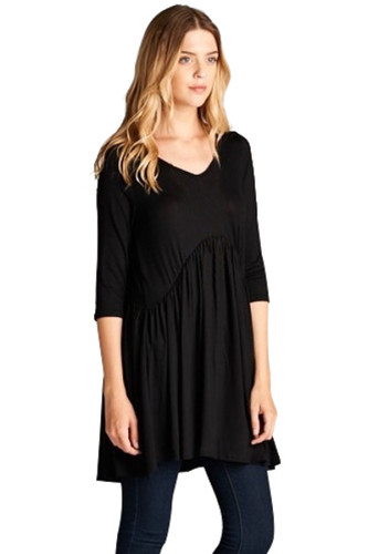 Black 3/4 Sleeve Babydoll Tops