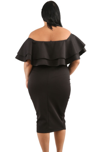Black Layered Ruffle Off Shoulder Curvaceous Dress