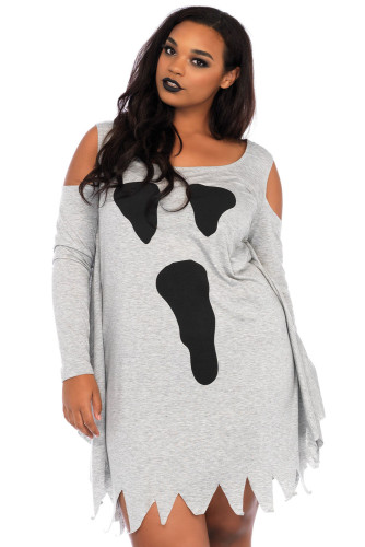 Halloween Ghost Print Jersey Plus Size Dress
