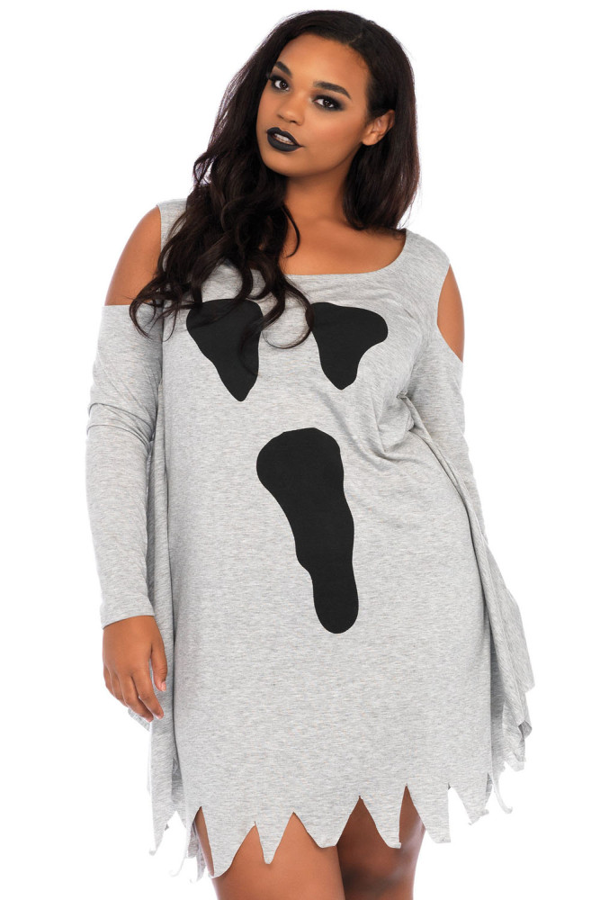 Halloween Ghost Print Jersey Plus Size Dress