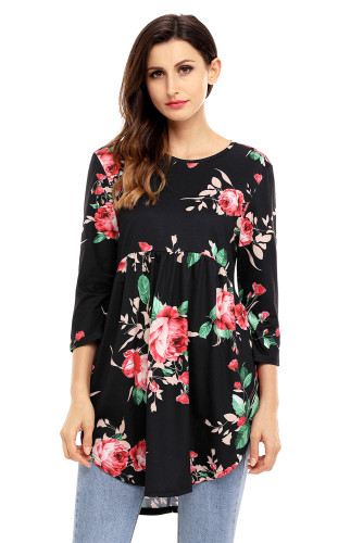 Black Babydoll Floral Tunic Top