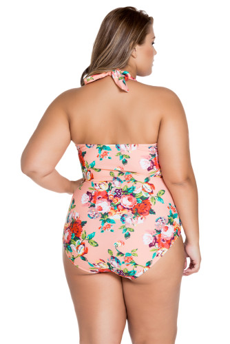 Orange Floral Plus Size Non-underwire Maillot