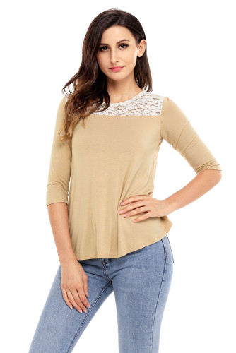 Apricot Lace Shoulder Low Cut Back Top