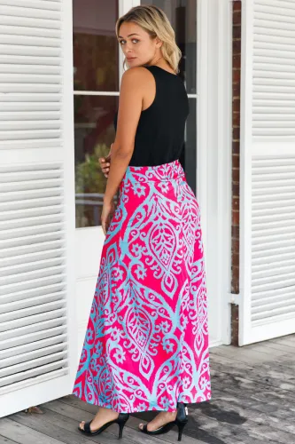 Blue Tendril Printed Rosy Maxi Skirt