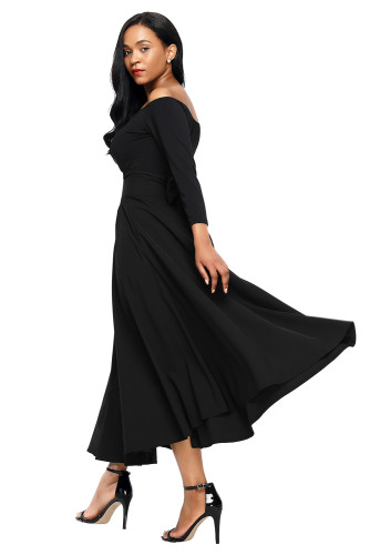 Black Retro High Waist Pleated Belted Maxi Skirt
