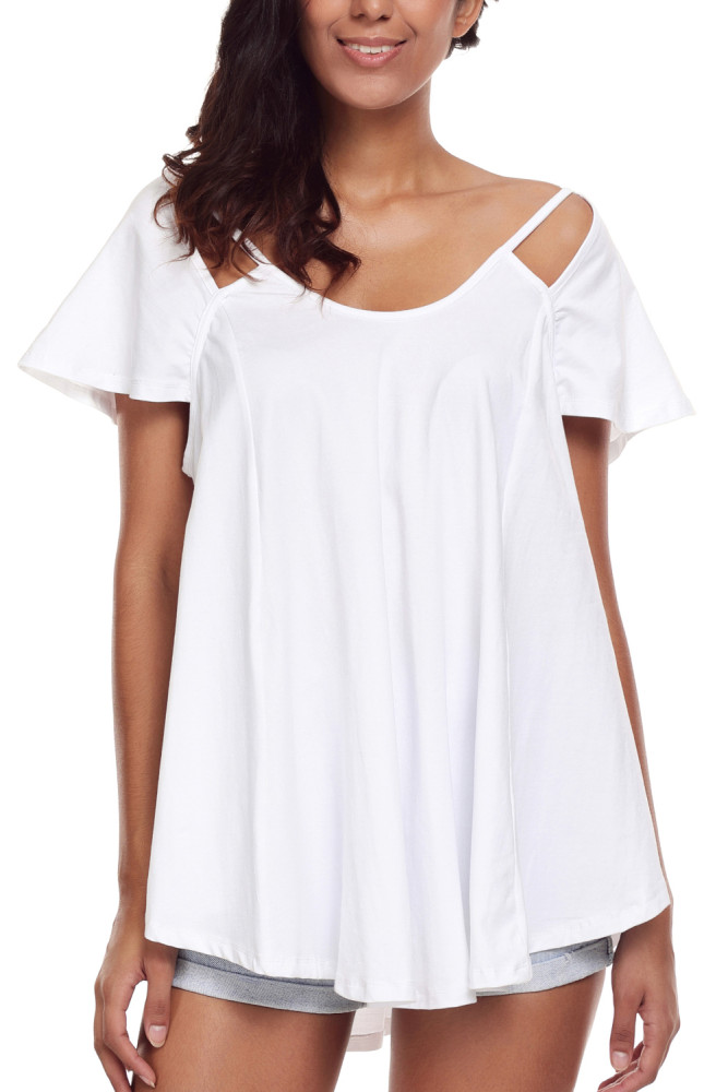 White Cutout Cold Shoulder Flowy Top
