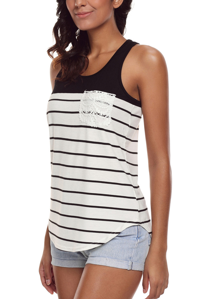 Stylish Striped Black Block Racerback Tank Top