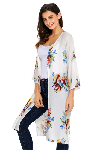 Ivory Floral Side Slit Boho Kimono