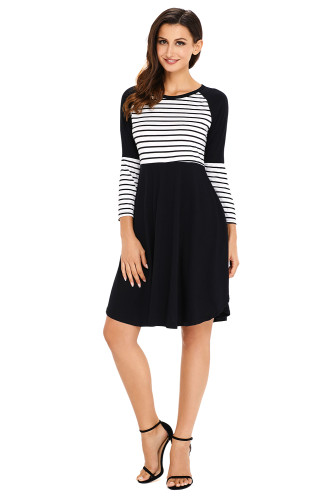Black Chic Blocked Stripe Jersey Dress