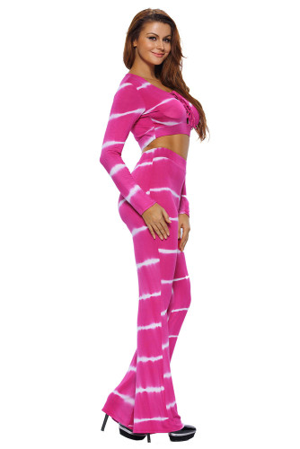Rosy Tie Dye Print Sexy Two Piece Pant Set