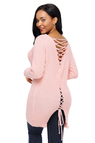 Pink Never Look Back Lace Up Sweater