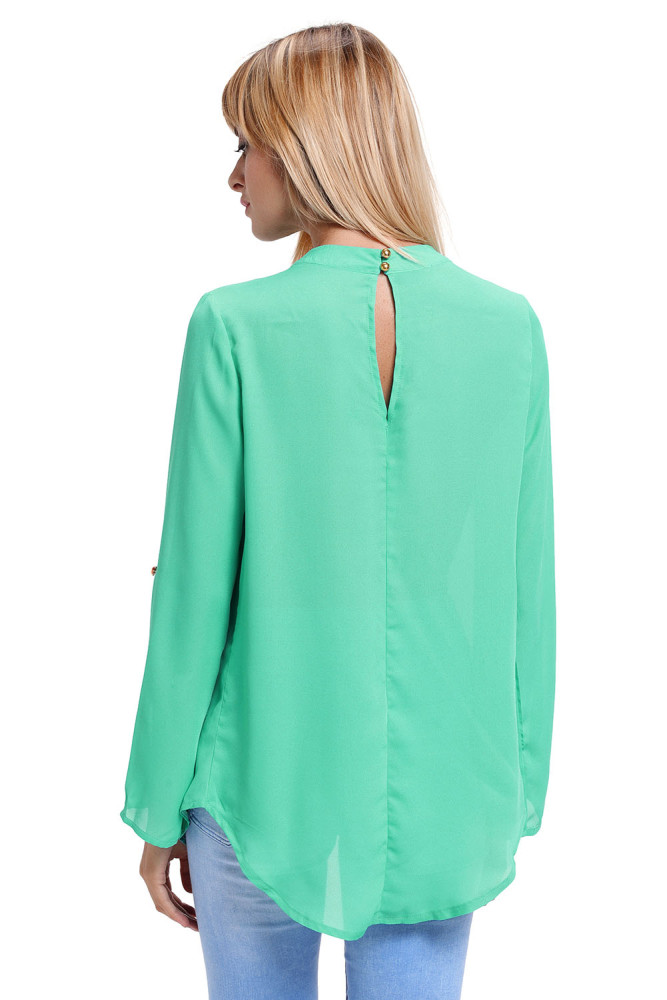 Jade Choker Cut out V Neck Blouse with Keyhole Back