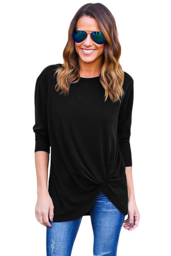 Black Long Sleeves Drape Top