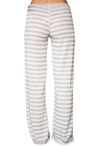 Grey White Striped Wide Leg Pants