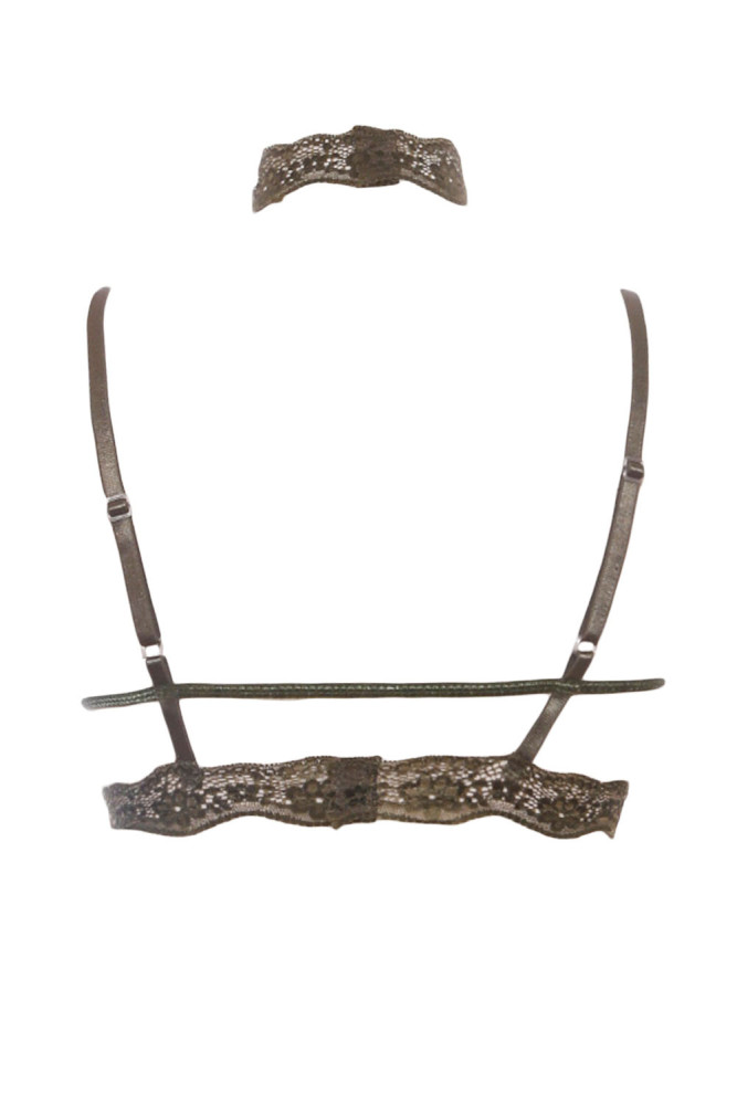 Army Green Seductive Strappy Choker Lace Bra Lingerie