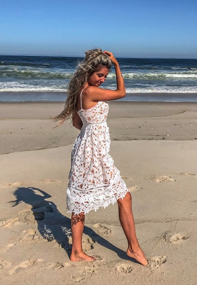 White Lace Hollow Out Nude Illusion Party Dress
