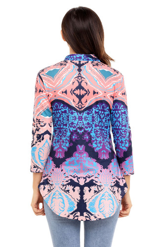 Coral Navy Easily Obsessed Damask Print Split V Neck Tunic