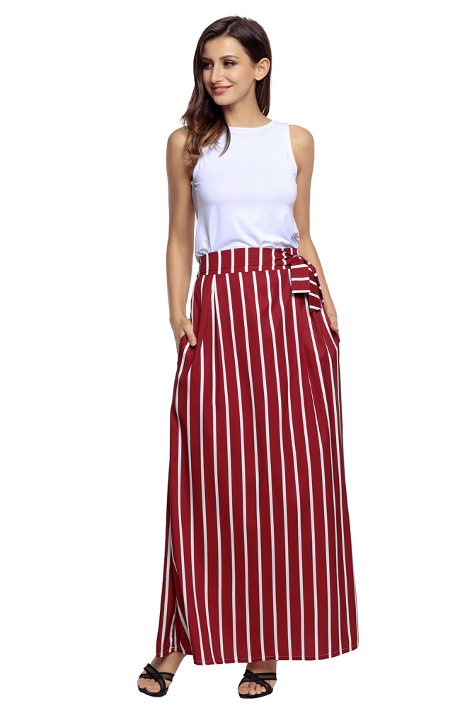 Burgundy Striped Maxi Skirt