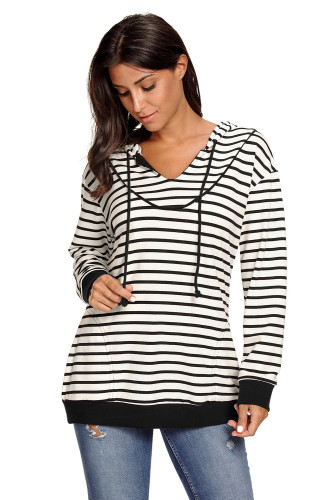 White Black Stripes Women Casual Hoodie