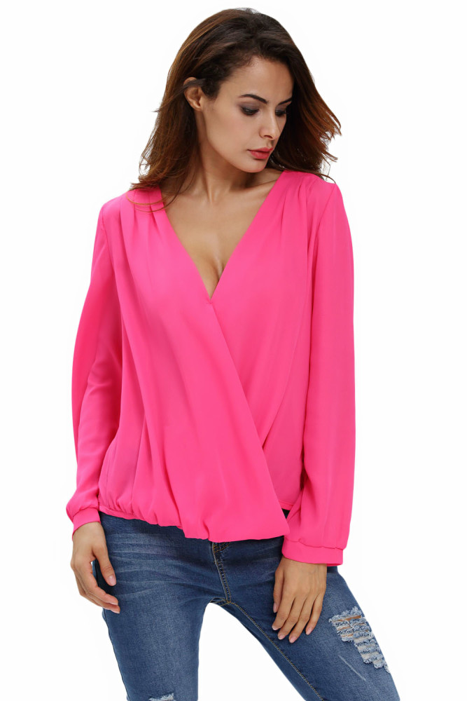 Stylish Rosy Crochet Back Wrap Front Blouse