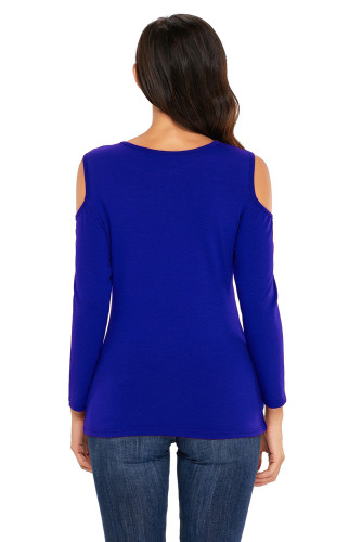 Royal Blue Asymmetric Draped Cold Shoulder Top