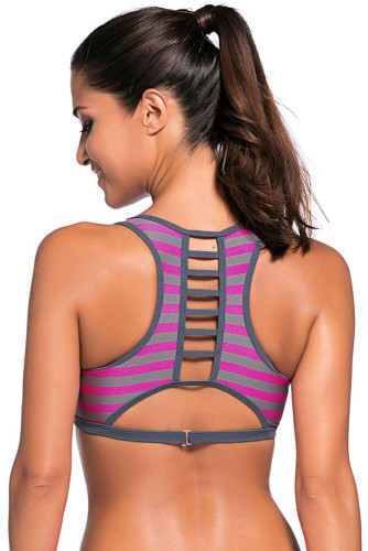Rosy Stripe Patten Sport Swim Bra