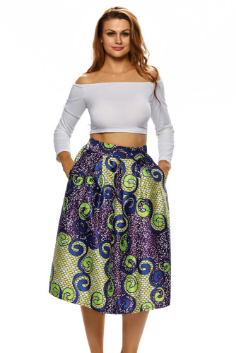 Vintage High Waist Multicolor A-lined Midi Skirt